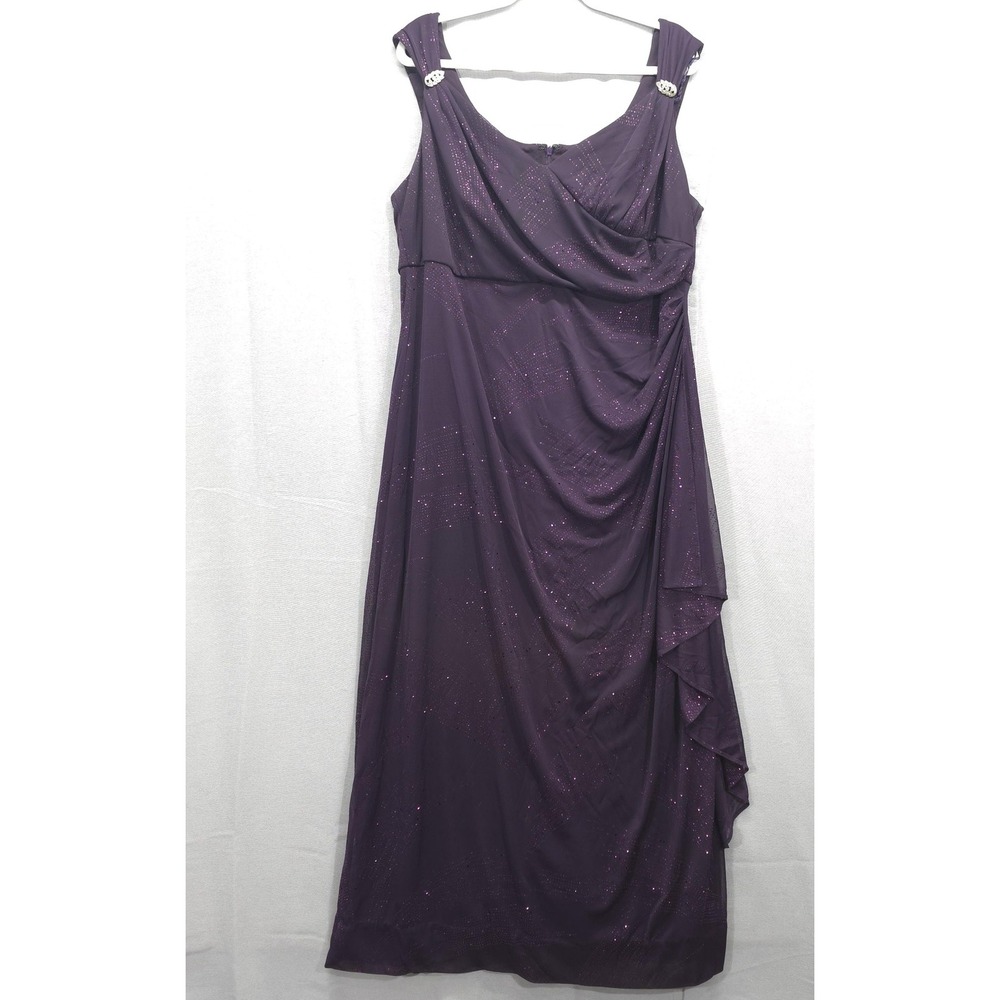 R&M Richards Dress Women16W Sleeveless Glitter Purple Drape Gown Evening Festive